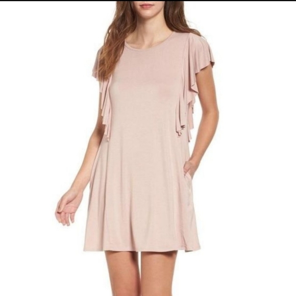 Socialite Dresses & Skirts - NWT Socialite Pink Adobe Blush Pink Ruffle Sleeve Mini Dress Tunic Size Small S